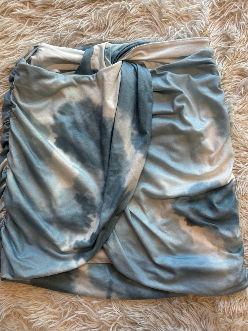 Atoir Blue and White Tie-Dye Wrap Cassandra Mini Skirt with Draped Front
